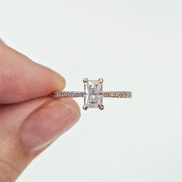 Petite Radiant Cut Micropave Moissanite Ring