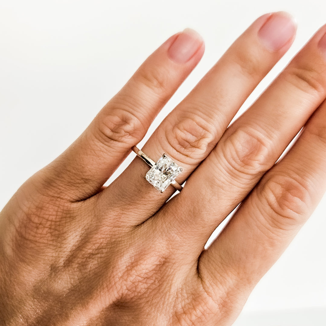 Classic Radiant Cut Solitaire Moissanite Ring