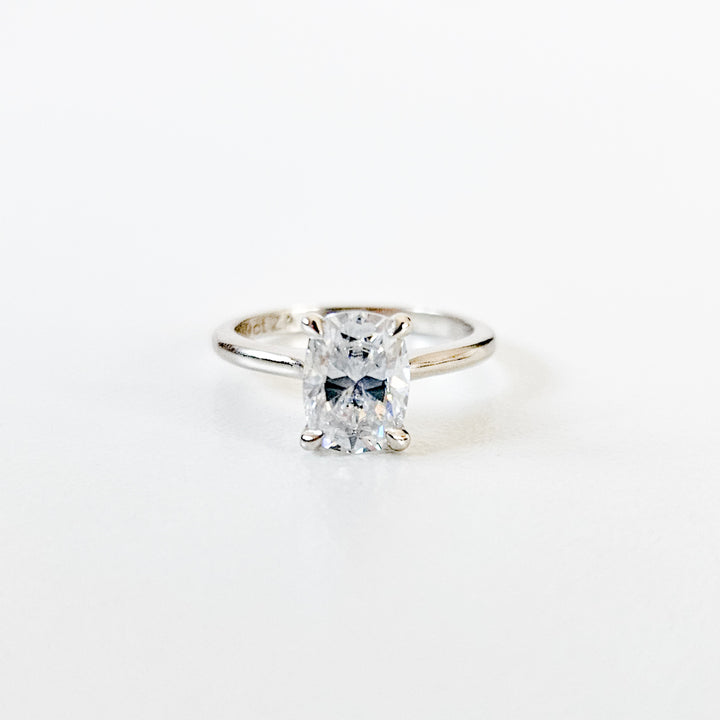 Claw Prong Elongated Cushion Cut Solitaire Moissanite Ring