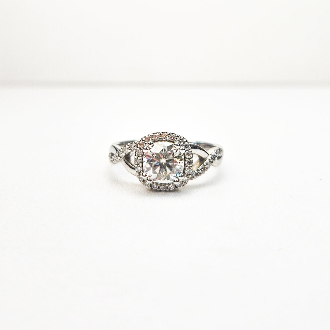 Cushion Halo Twist Micropavé Moissanite Ring