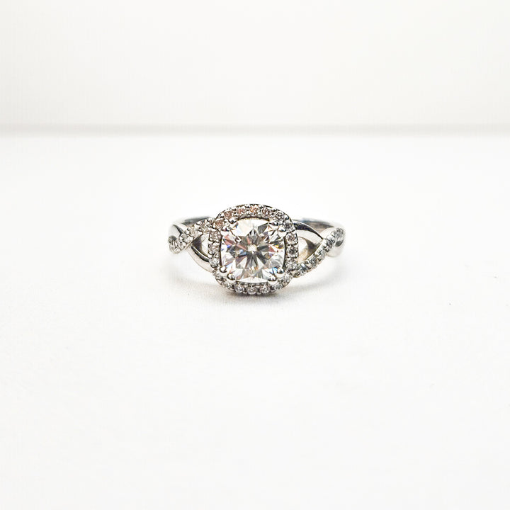 Cushion Halo Twist Micropavé Moissanite Ring