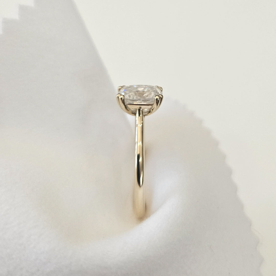 Double Prong Elongated Cushion Cut Solitaire Moissanite Ring
