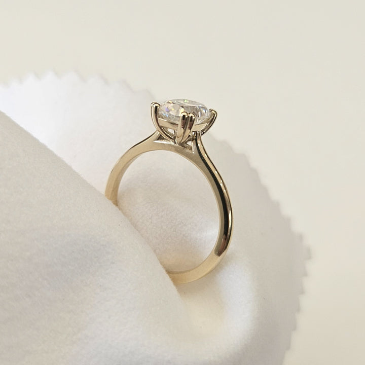 Double Prong Elongated Cushion Cut Solitaire Moissanite Ring