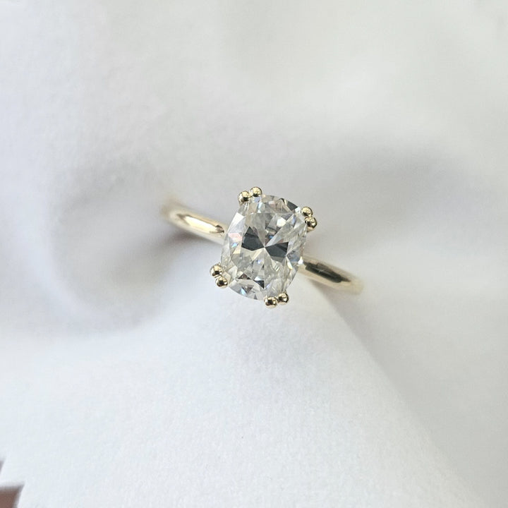 Double Prong Elongated Cushion Cut Solitaire Moissanite Ring