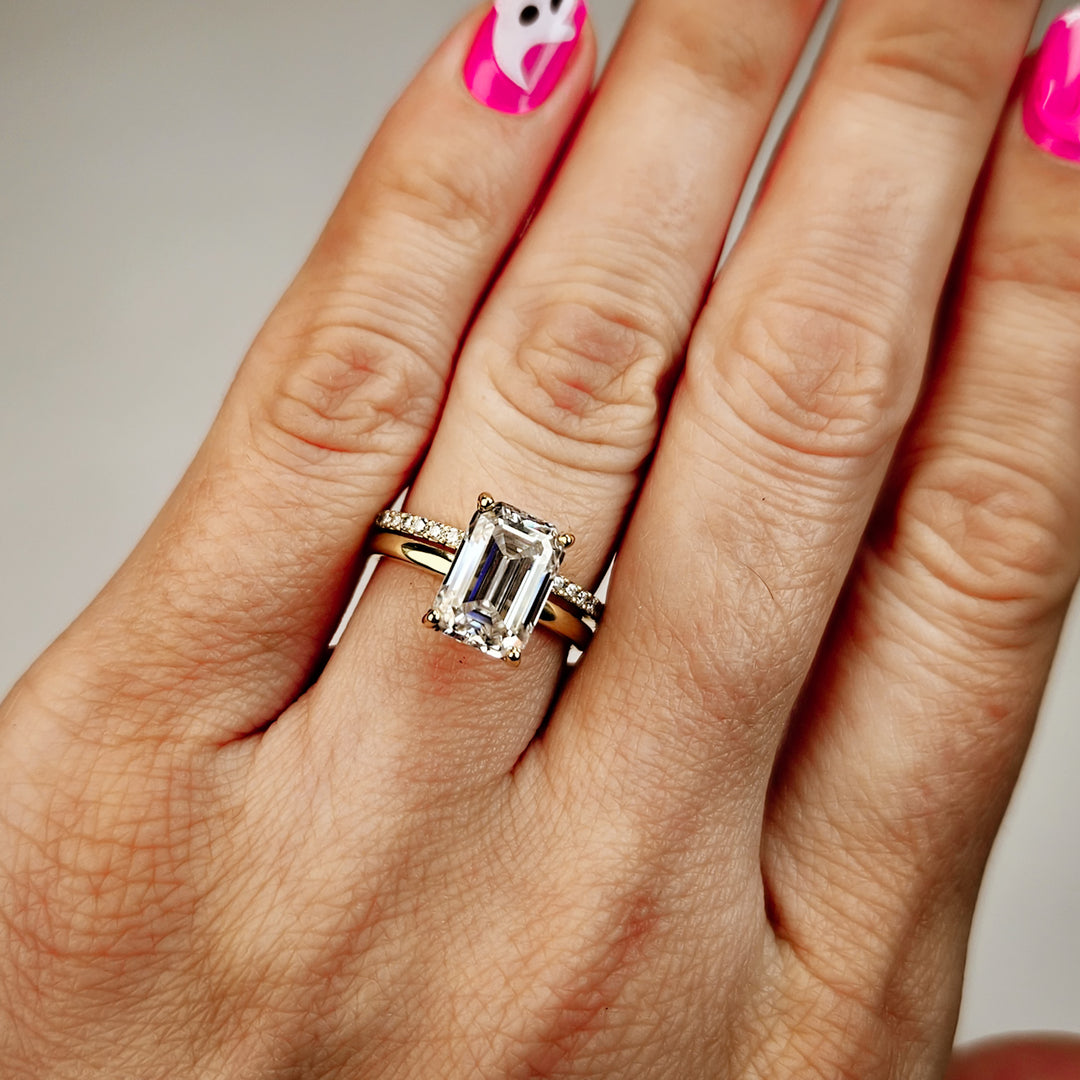 Large Emerald Cut Solitaire Moissanite Ring