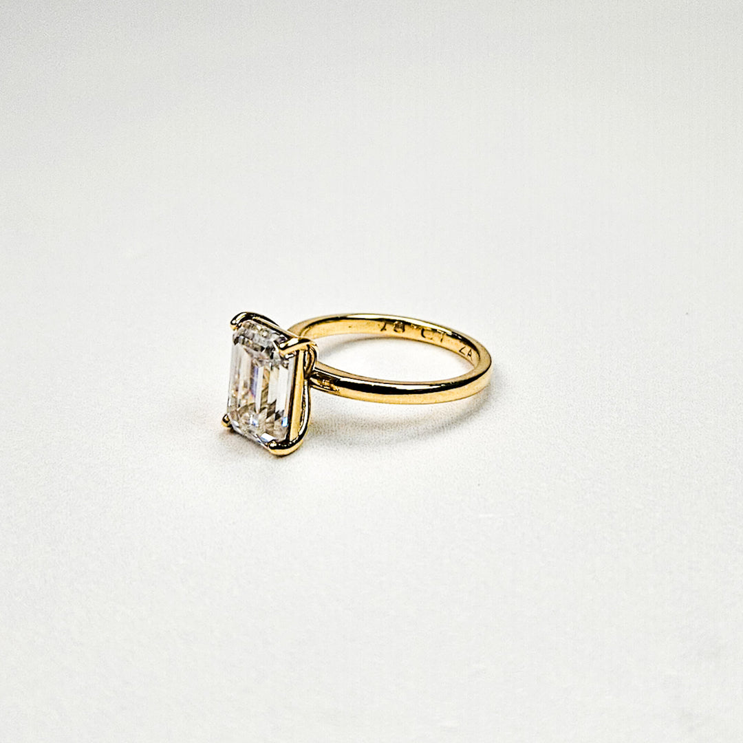 Large Emerald Cut Solitaire Moissanite Ring