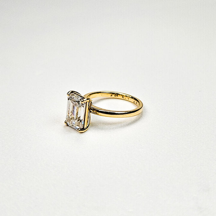Large Emerald Cut Solitaire Moissanite Ring
