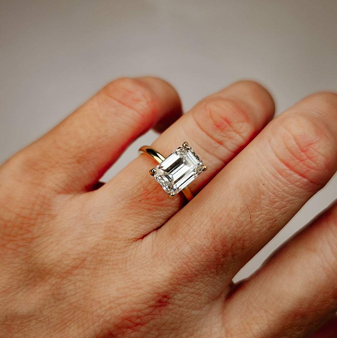 Large Emerald Cut Solitaire Moissanite Ring