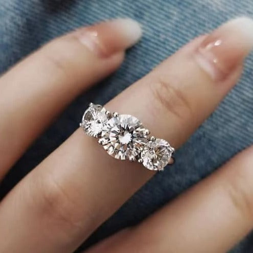 Midi Round Three Stone Moissanite Ring