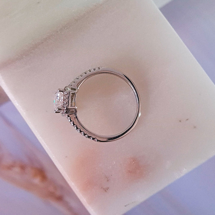 Emerald Cut Halo Micropavé Moissanite Ring