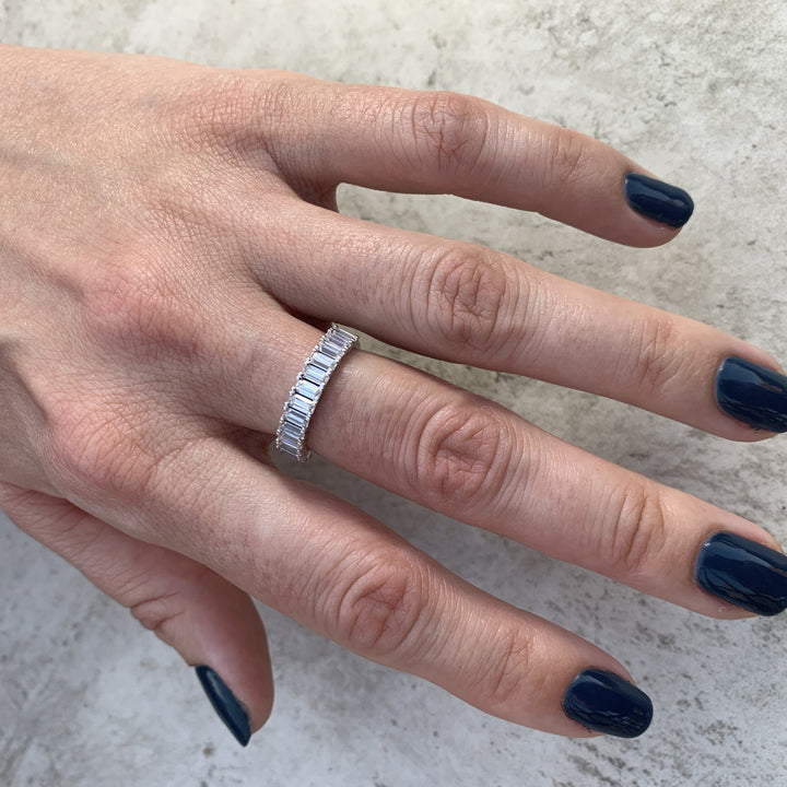 Emerald Cut Moissanite Half Eternity Ring