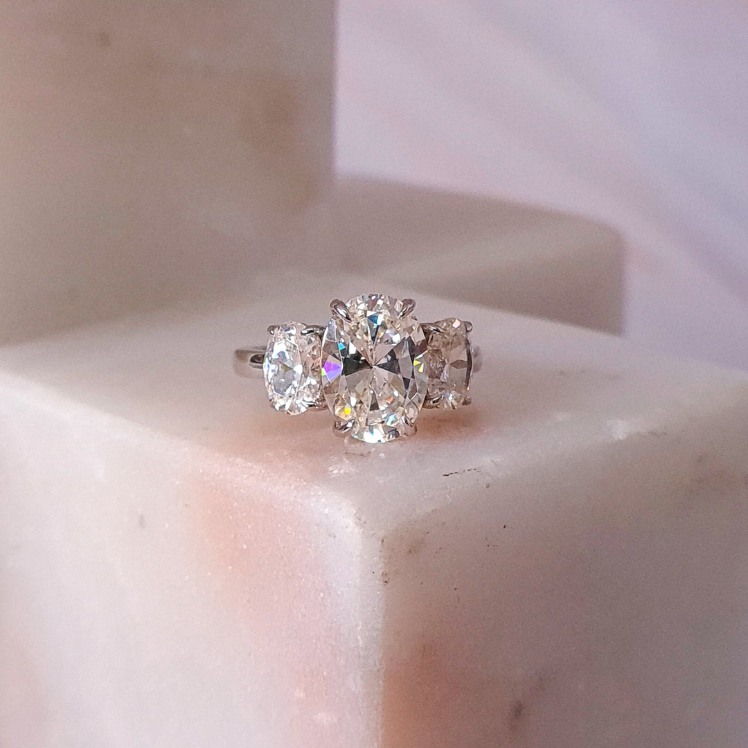 Three Stone Oval Moissanite Ring