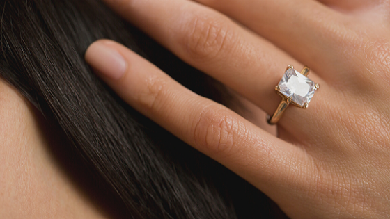 Radiant moissanite yellow gold ring