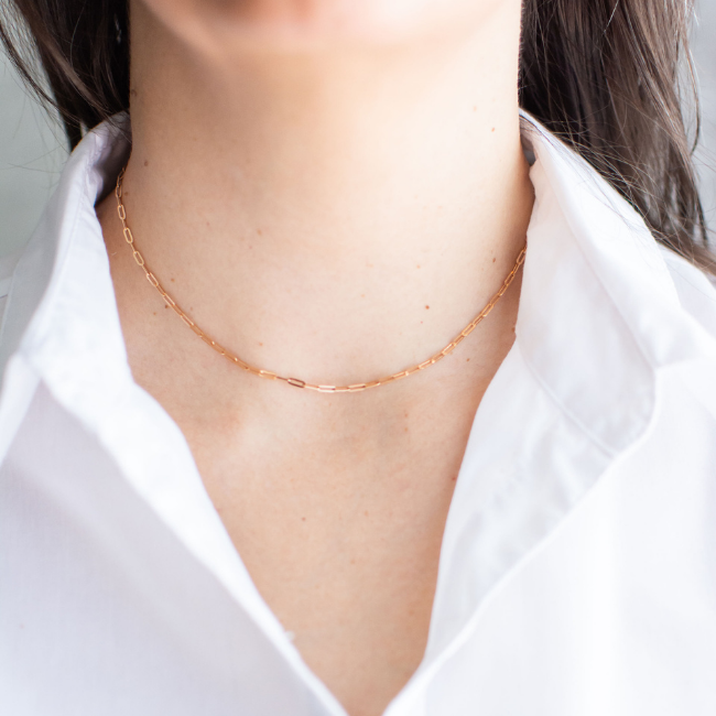 Skinny Paperclip Chain Necklace in Gold