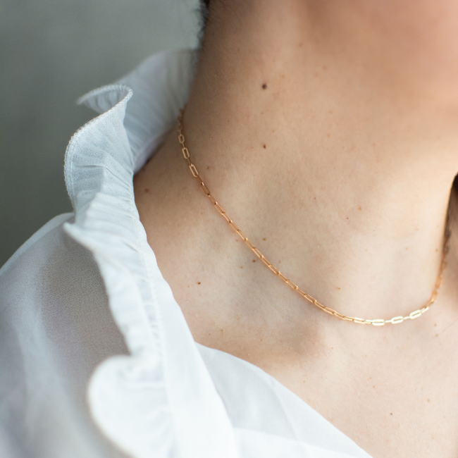 Skinny Paperclip Chain Necklace in Gold