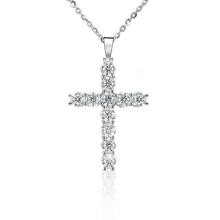 Cross Moissanite Pendant Necklace in Sterling Silver