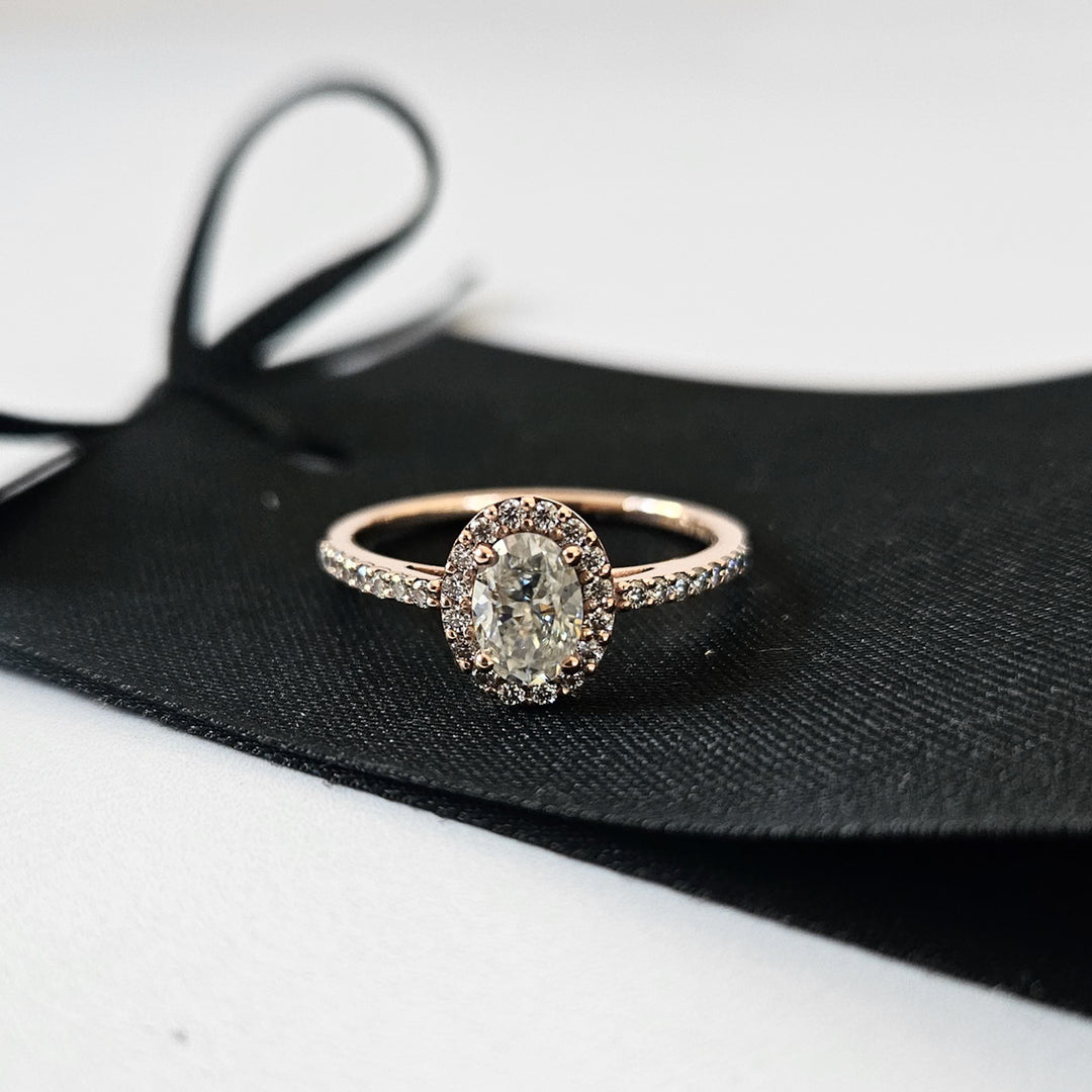 Petite Oval Halo Micropavé Moissanite Ring