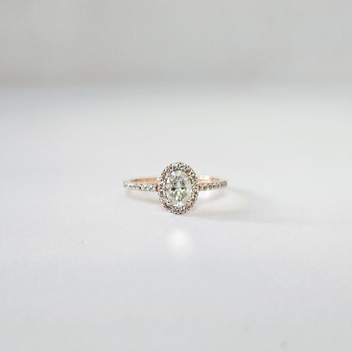 Petite Oval Halo Micropavé Moissanite Ring