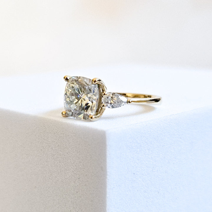 Three Stone Cushion Moissanite Ring