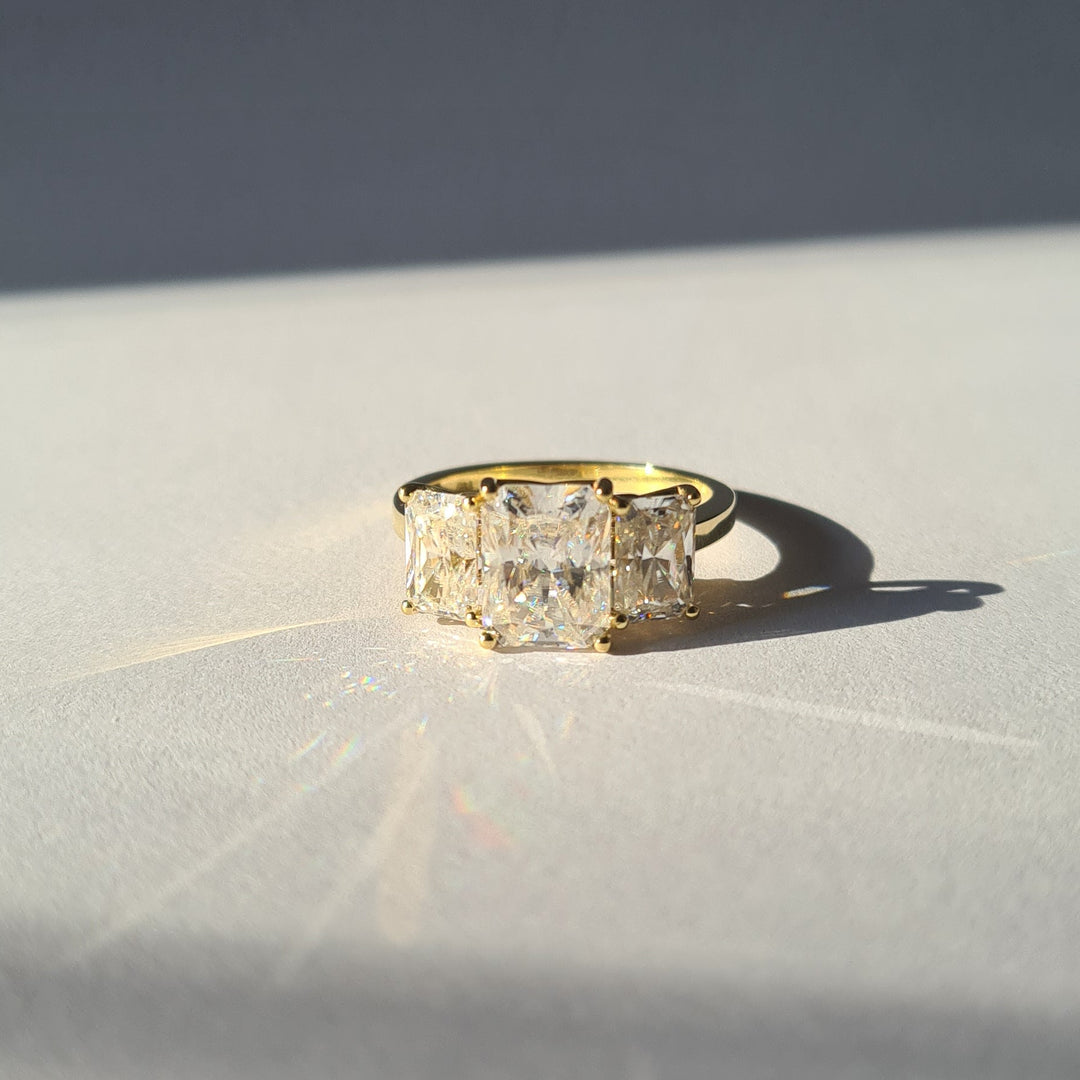 Three Stone Radiant Cut Moissanite Ring