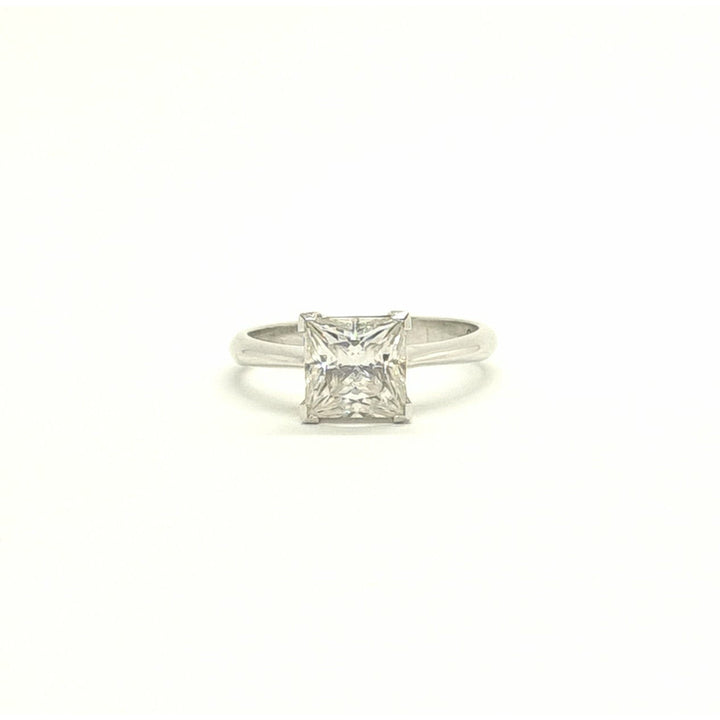 Princess cut moissanite solitaire engagement ring in white gold