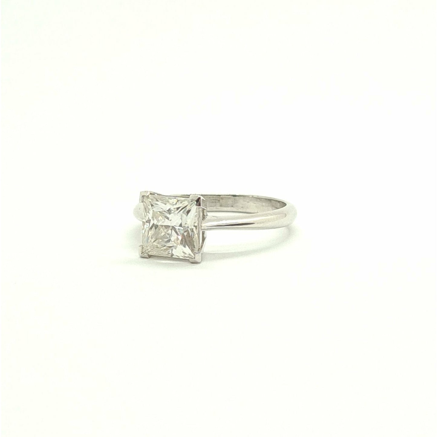 Princess cut moissanite solitaire engagement ring in white gold