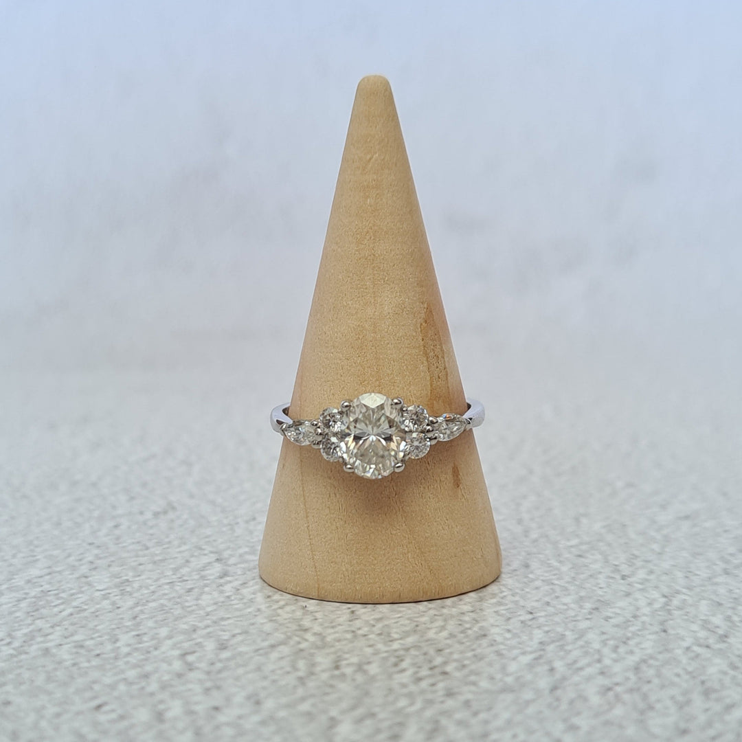 Large Oval Moissanite Cluster Ring