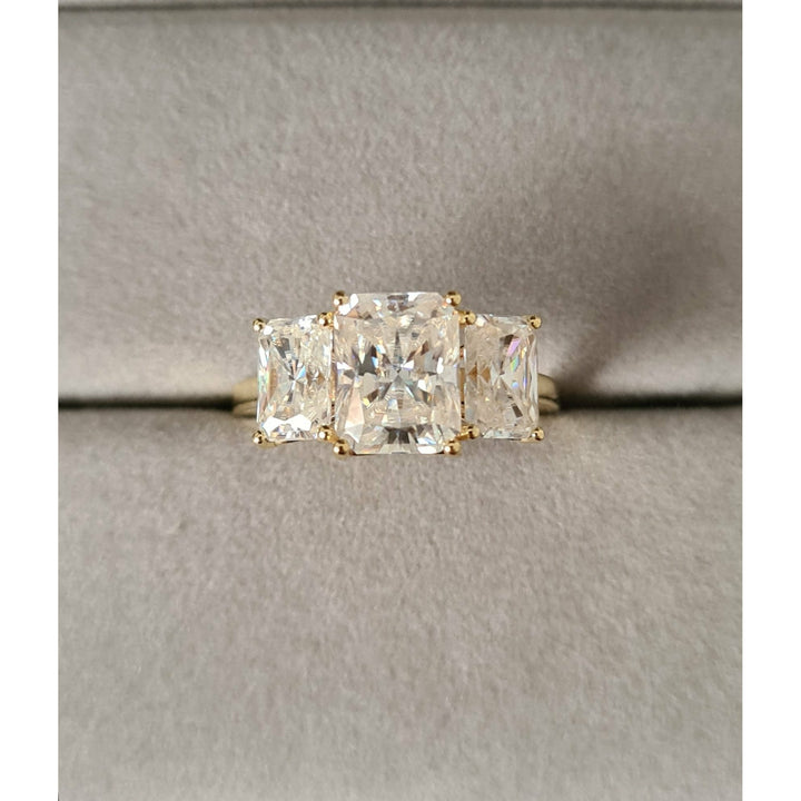 Three Stone Radiant Cut Moissanite Ring