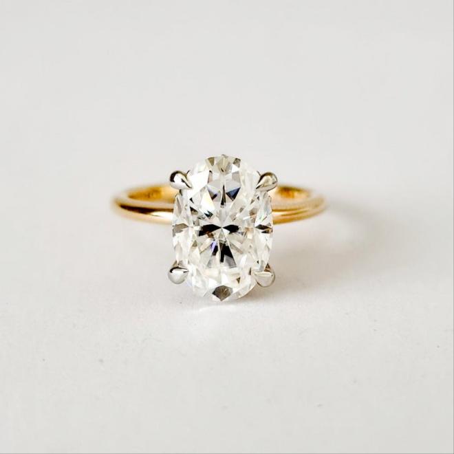 Large Hidden Halo Solitaire Oval Moissanite Ring