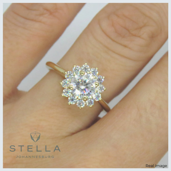 Round Moissanite Flower Ring