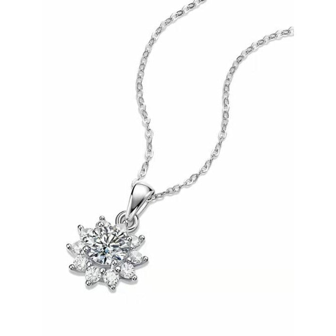 Cluster style moissanite pendant necklace set in sterling silver