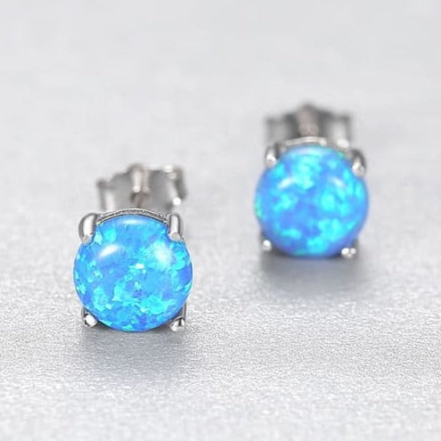 Sterling silver blue opal stud earrings