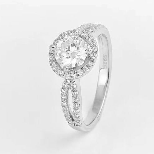 Double Shank Round Moissanite Halo Ring