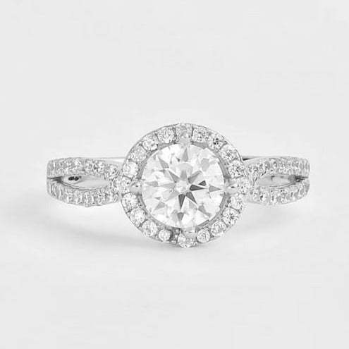 Double Shank Round Moissanite Halo Ring