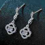 Bridal moissanite drop earrings set in sterling silver, inspired by the Bridgerton TV series.