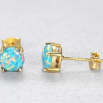Sterling silver blue-green opal stud earrings plated in pure 18ct yellow gold