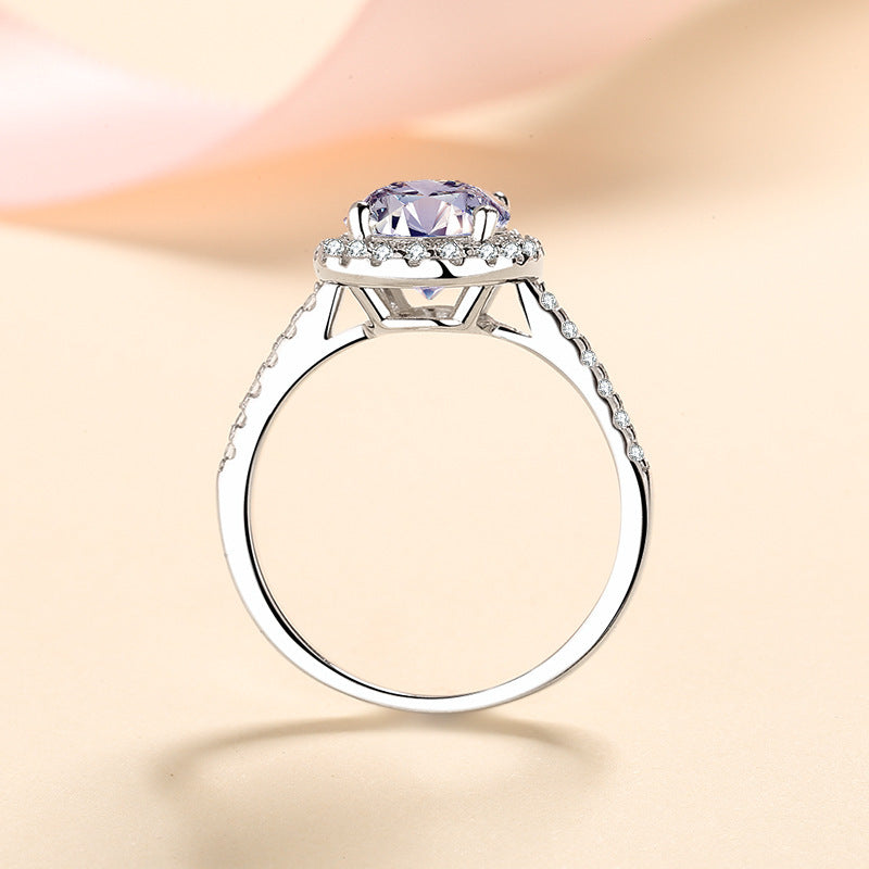 Petite Oval Halo Micropavé Moissanite Ring