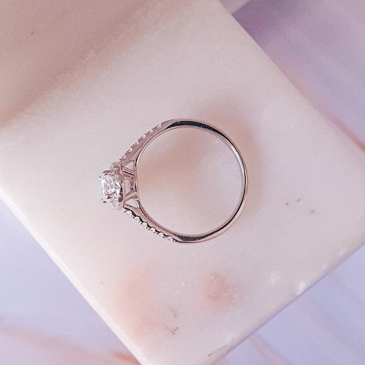 Petite Oval Halo Micropavé Moissanite Ring