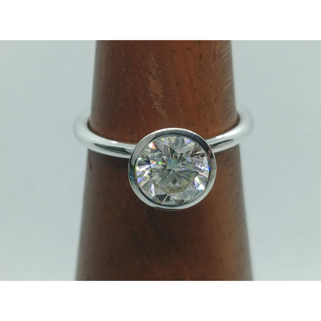 Round Bezel Solitaire Moissanite Ring