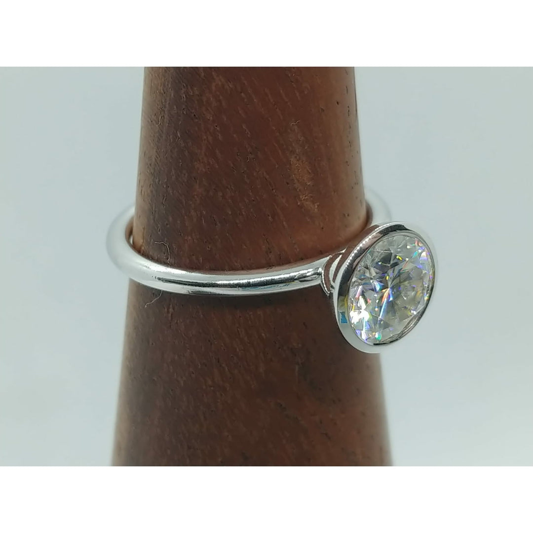 Round Bezel Solitaire Moissanite Ring