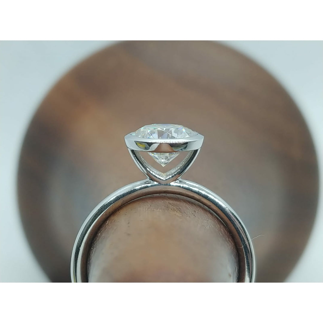 Round Bezel Solitaire Moissanite Ring