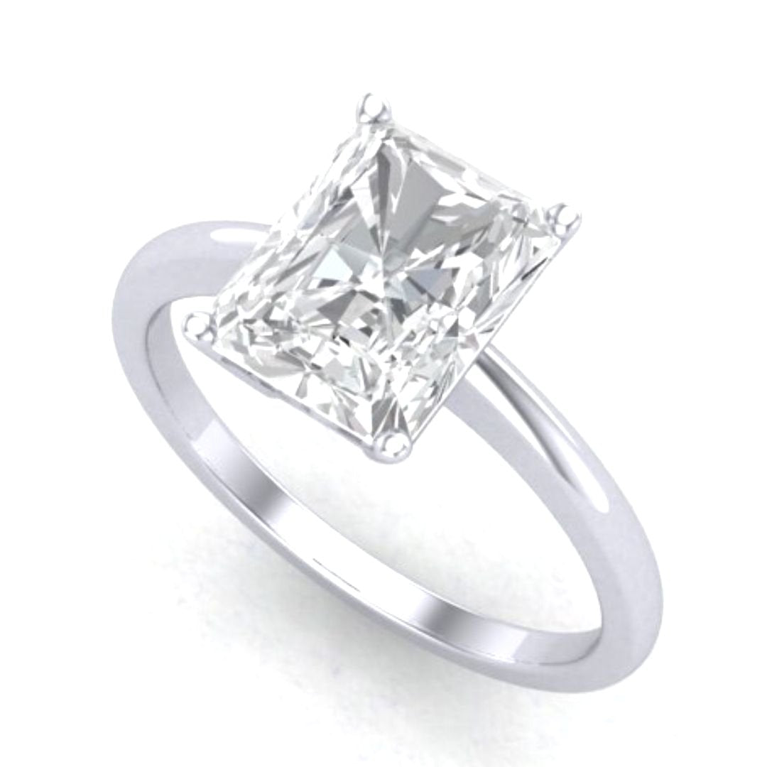 3ct radiant cut moissanite solitaire engagement ring in white gold