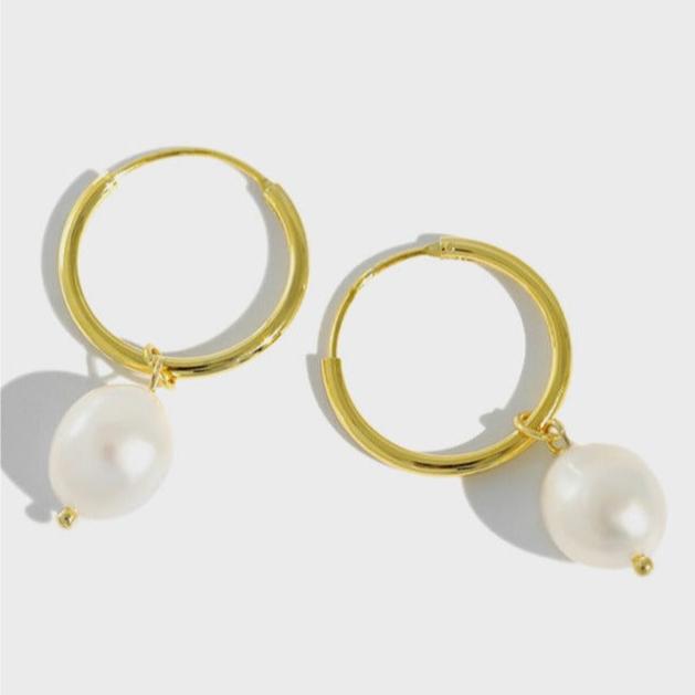 Freshwater Pearl Hoops in Sterling Silver