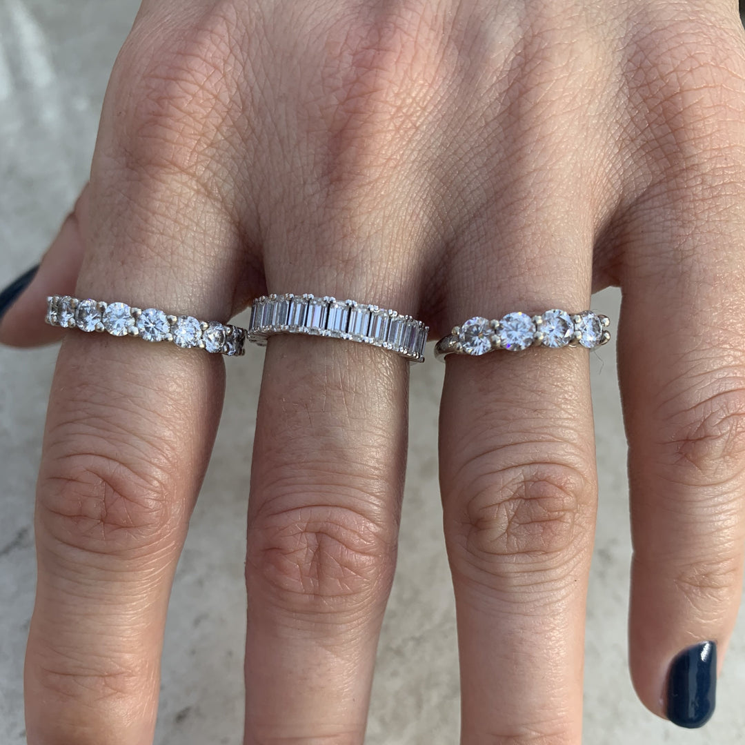 Emerald Cut Moissanite Half Eternity Ring