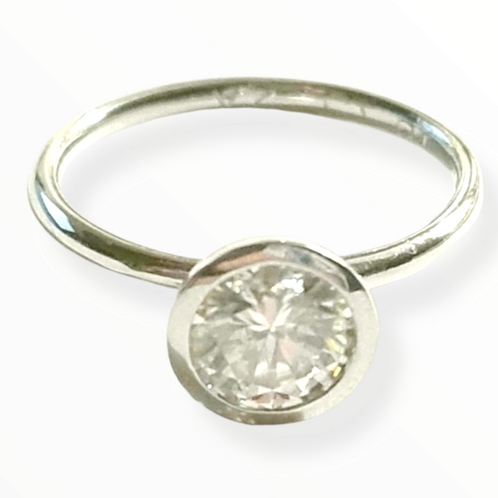 Round Bezel Solitaire Moissanite Ring