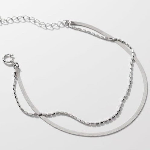 Snake and Bead Double Strand Bracelet in Sterling Silver