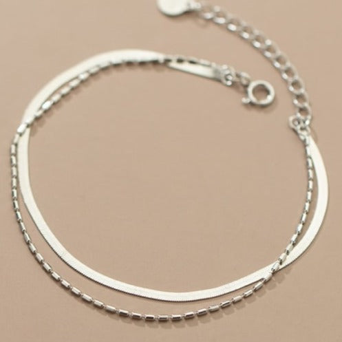 Snake and Bead Double Strand Bracelet in Sterling Silver