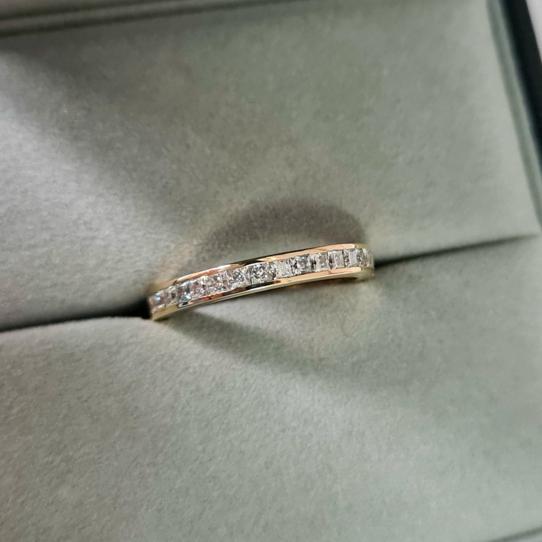 Square Channel Half Eternity Moissanite Ring