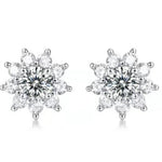 Flower style moissanite stud earrings set in sterling silver
