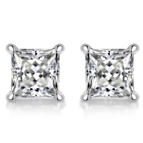 0.5 carat square cut moissanite stud earrings set in sterling silver